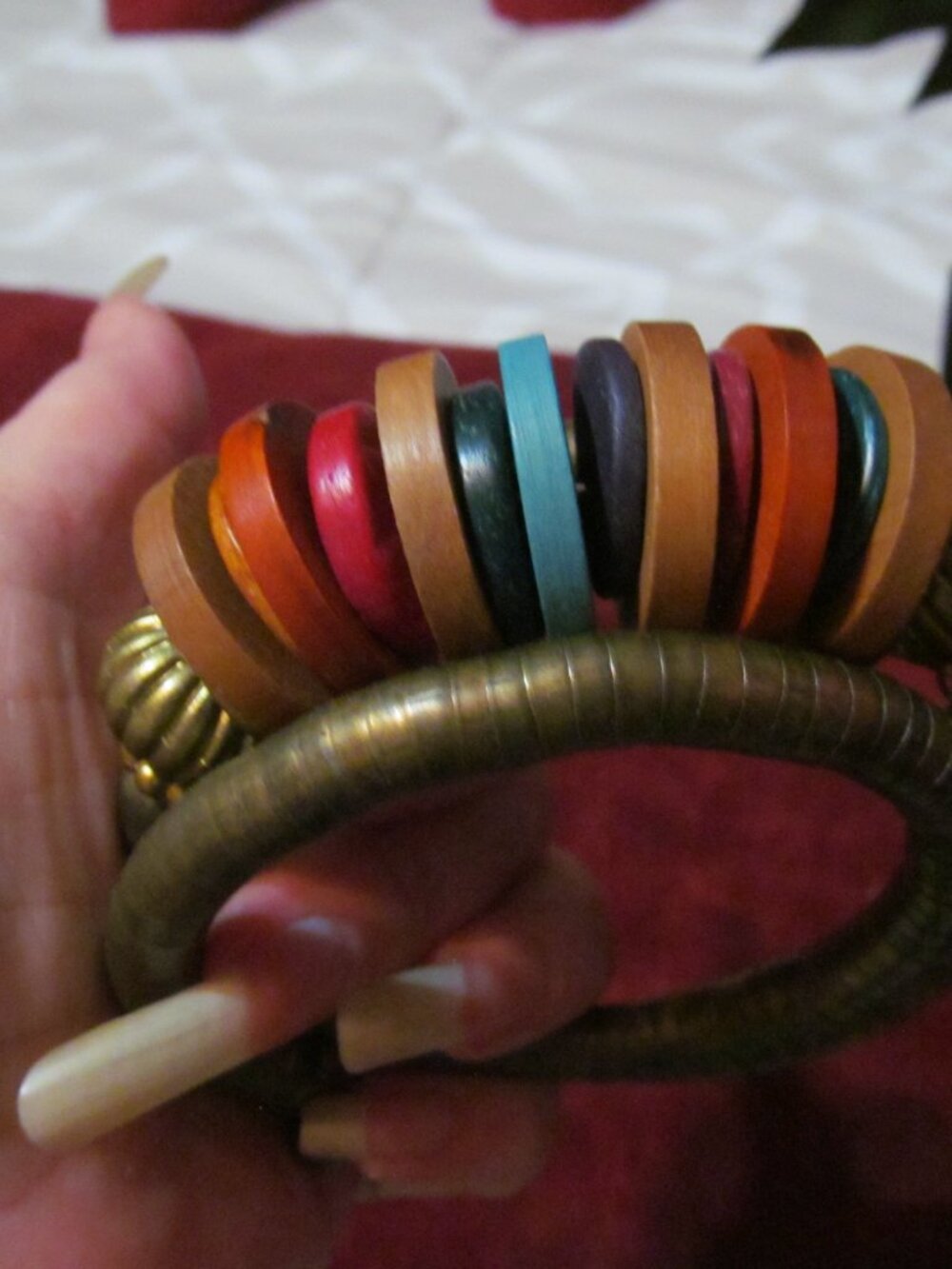Vintage wrap around color wood tab bracelet